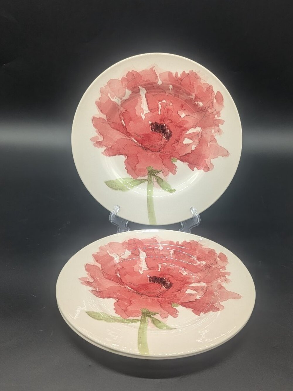 Three Royal Stafford Red Poppy Salad Plates Discontinued Floral Flower Green